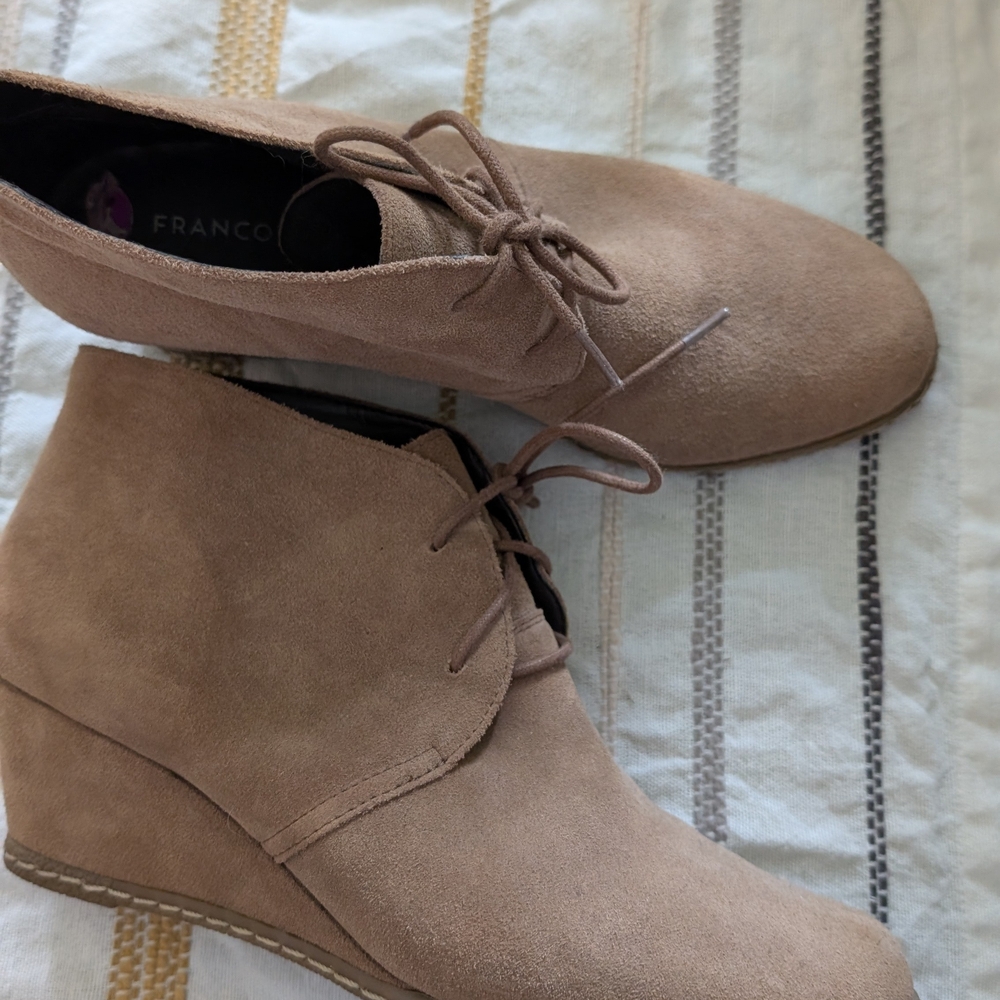 Franco Sarto Taupe Suede Wedge Booties